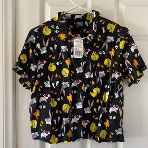 Looney tunes button up crop shirt